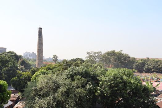 Brick burning gas pipeline on factory with nature