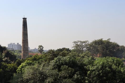 Brick burning gas pipeline on factory with nature