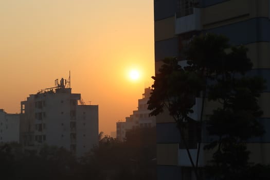 sunset on sky with city view