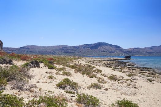 GRAMVOUSA - BALOS, THE CRETE ISLAND, GREECE - JUNE 4, 2019: Beautiful seaview at the Balos island.