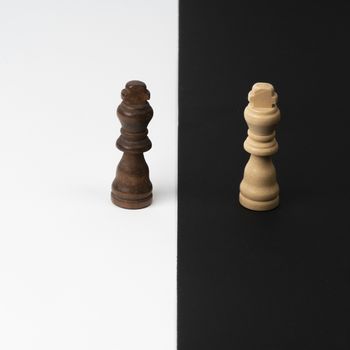 two contrasting colored chess pieces