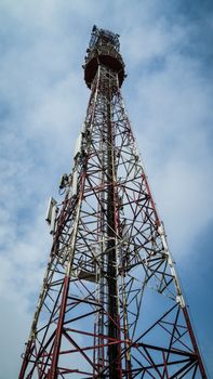 telecommunication mast TV antennas wireless technology with blue sky in the morning