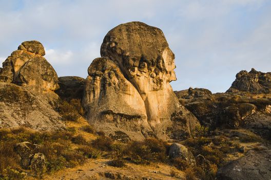 Marcahuasi, Peru Monument to Humanity : a stone face keep an eye on strangers. Human work or whim of nature 