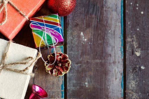 Gift and decoration on old wooden.