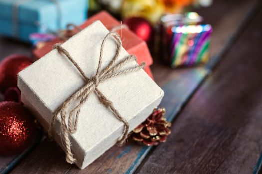 Gift and decoration on a wooden.