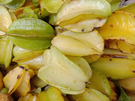 tasty and healthy carambola closeup on shop