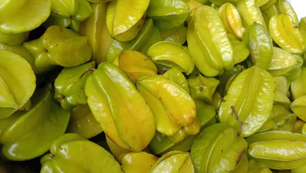 tasty and healthy carambola closeup on shop