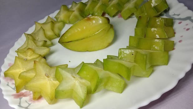 tasty and healthy carambola closeup on shop