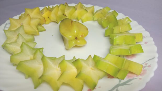 tasty and healthy carambola closeup on shop