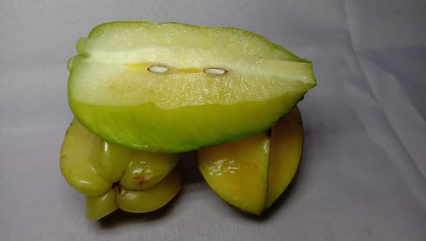 tasty and healthy carambola closeup on shop