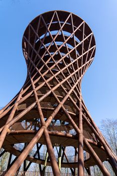 Gisselfeld, Denmark - March 25, 2020:The forest tower at Camp Adventure