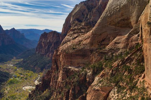 Zion National Park in Utah, view from Angels Landing. Travel and Tourism.