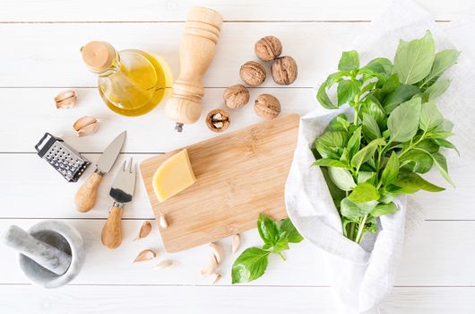 Pesto Sauce. Italian Cuisine. Step by step cooking italian pesto sauce. Step 1 - preparing all ingredients