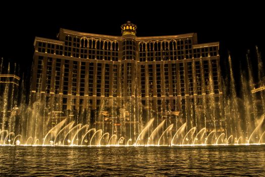 Las Vegas, USA, November 2013: Night view on the Bellagio casino, hotel and resort in Las Vegas, Nevada United States.