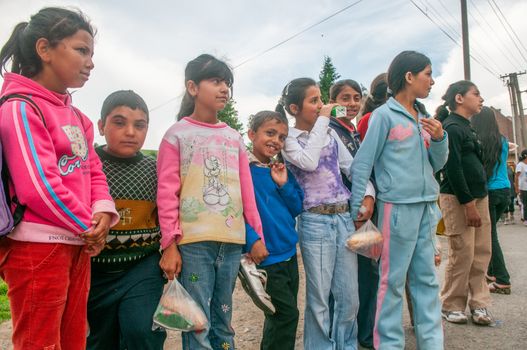 5/16/2018. Lomnicka, Slovakia. Roma community in the heart of Slovakia, living in horrible conditions. They suffer for poverty, stigma and luck of equal opportunities. Group shot of children and adolescents.