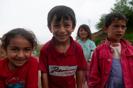 5/16/2018. Lomnicka, Slovakia. Roma community in the heart of Slovakia, living in horrible conditions. They suffer for poverty, stigma and luck of equal opportunities. Group shot of children and adolescents.