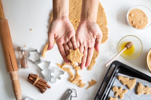 Cooking and baking. woman hands baking cookies at the kitchen, flat lay