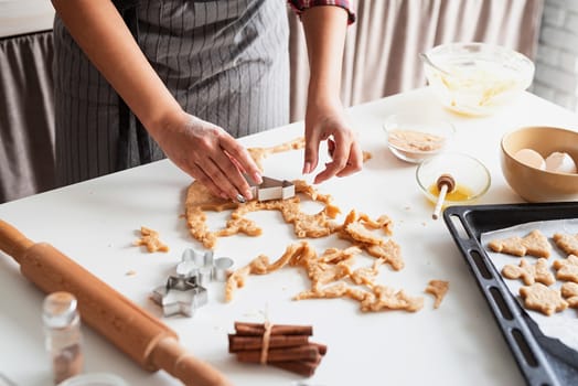 Cooking and baking. woman hands baking cookies at the kitchen