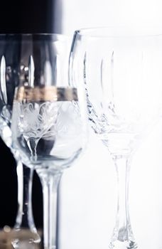 Crystal glasses as luxury table glassware and bohemian glass design, home decor and event decorations