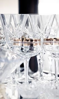 Crystal glasses as luxury table glassware and bohemian glass design, home decor and event decorations