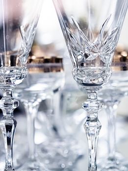 Crystal glasses as luxury table glassware and bohemian glass design, home decor and event decorations