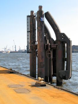 Dolphin in front of the pier, Port of Hamburg, Germany.