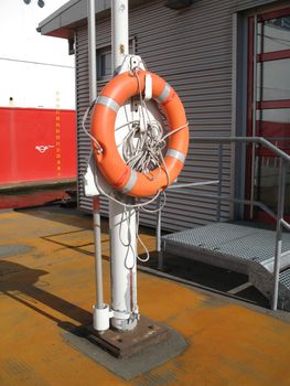 A life belt at the port of Hamburg, Germany.