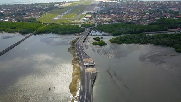 Bali Mandara Toll Road. Aerial view. Bali island, Indonesia.