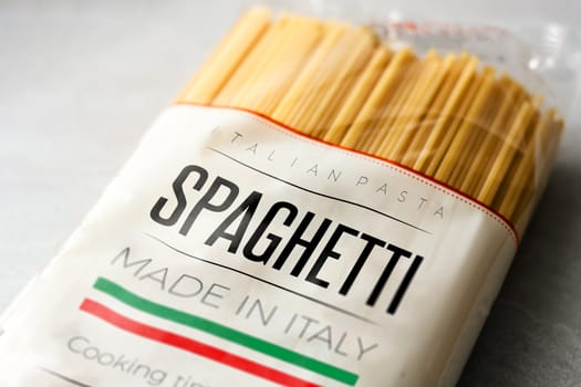 a pack of spaghetti with the made in Italy label. Italian food and packaging.