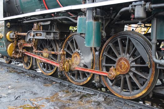 The train wheel of Steam locomotive prepares to depart Start the steam generator.