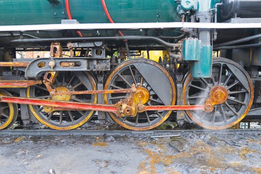 The train wheel of Steam locomotive prepares to depart Start the steam generator.