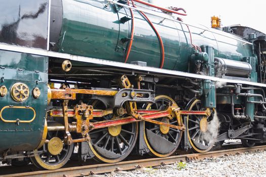 The train wheel of Steam locomotive prepares to depart Start the steam generator.