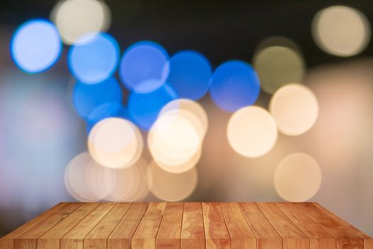 Floor wooden terrace with bokeh background