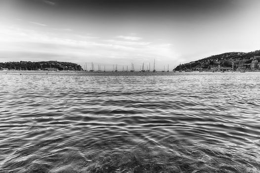 The scenic Marinieres Beach in Villefranche-sur-mer, picturesque city in the Provence-Alpes-Cote d'Azur region on the French Riviera