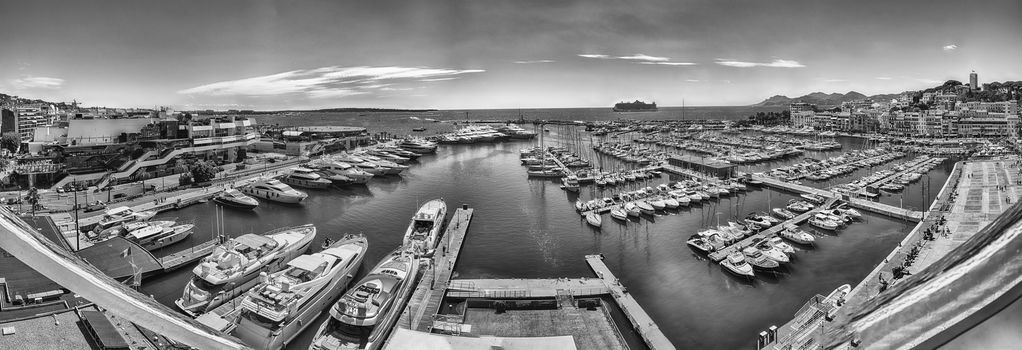 Panoramic aerial view over the Vieux Port (Old Harbor) in Cannes, Cote d'Azur, France