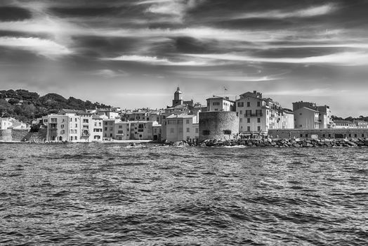 Scenic view of Saint-Tropez, Cote d'Azur, France. The town is a worldwide famous resort for the European and American jet set and tourists