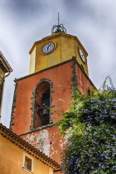 Bell tower of the Church of Notre Dame, located in the old town of Saint-Tropez, Cote d'Azur, France