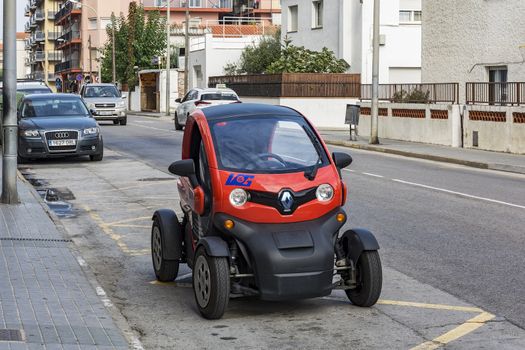 Spain, Blanes - 25.09.2017: Unusual conceptual electric car parked on the city street