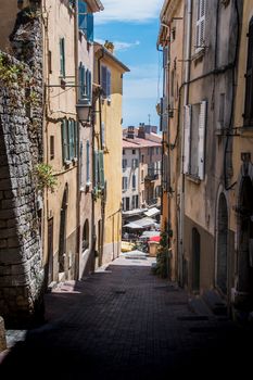 Old alley in the historic center of Hyères in France