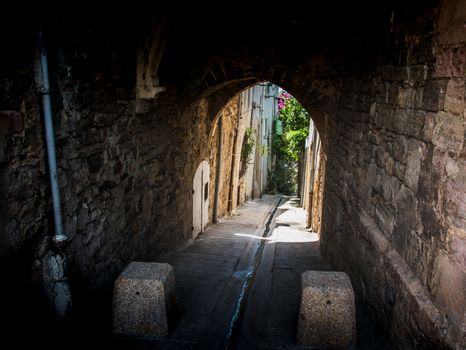 Old alley in the historic center of Hyères in France