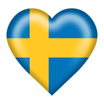 A Sweden flag heart button isolated on white with clipping path 3d illustration