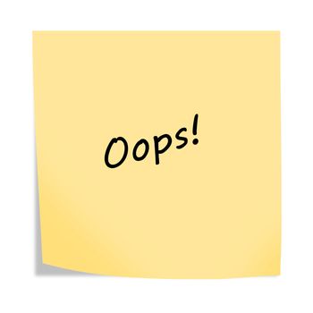 An oops 3d illustration post note reminder on white with clipping path
