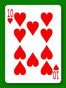 A 10 Ten of Hearts playing card with clipping path to remove background and shadow