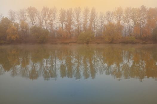 November Foggy and Sunny Day on Siret river in Romania