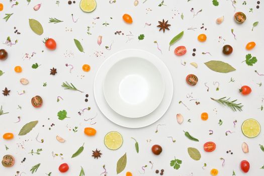 Overhead View Of A Colourful Spices for and Herbs for Cooking