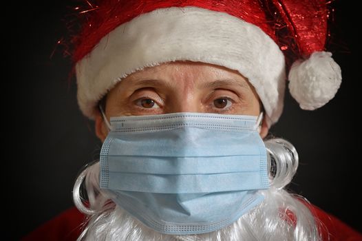 Portrait Woman With Medical Mask Conceptual Santa Claus Portrait 