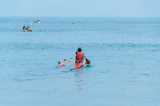 Kayaking. Man paddling a kayak. Concept for adventure, travel, action lifestyle