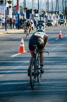 LIMA, PERU - APRIL 22th 2018: Ironman 70.3 . Athletes competing in the second stage of this great competition that is now cycling