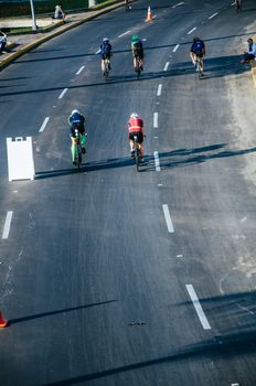 LIMA, PERU - APRIL 22th 2018: Ironman 70.3 . Athletes competing in the second stage of this great competition that is now cycling