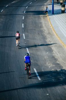 LIMA, PERU - APRIL 22th 2018: Ironman 70.3 . Athletes competing in the second stage of this great competition that is now cycling